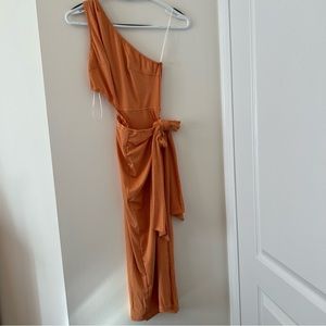 Womens orange asymmetrical wrap dress, new with tags, size XS